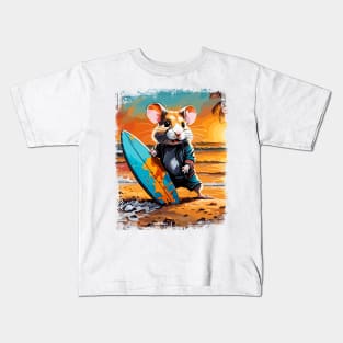 Hamster Surfing Cute Colorful Comic Illustration Kids T-Shirt